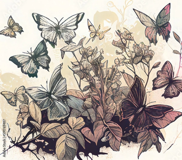 Fototapeta Vector illustration Butterflies Generative AI