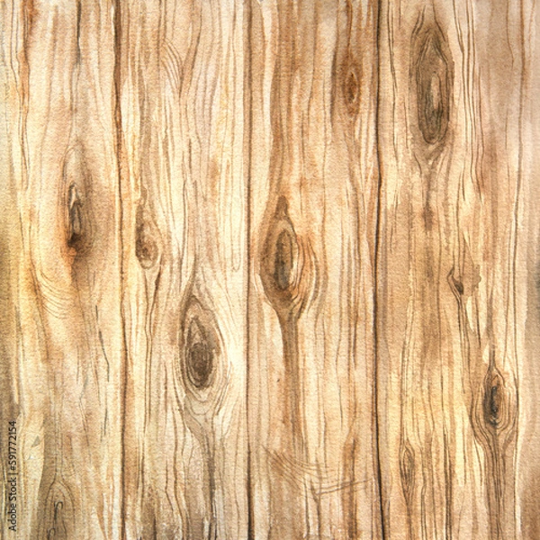 Obraz Watercolor illustration of wood texture, wooden planks. Handmade.