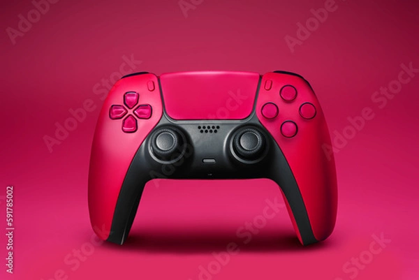 Fototapeta Video game controller on red background,  new generation, playstation 5 controller.