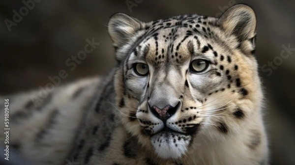 Fototapeta Magnificent snow leopard walking through Himalayan mountain range. Generative AI