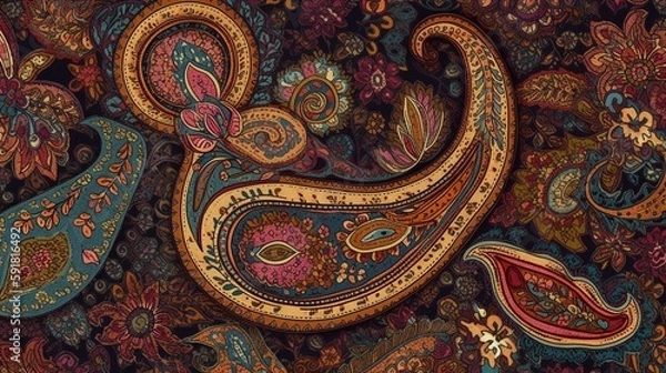 Fototapeta Indian paisley traditional pattern background texture design, wallpaper, indian art, seamless tile, Generative AI