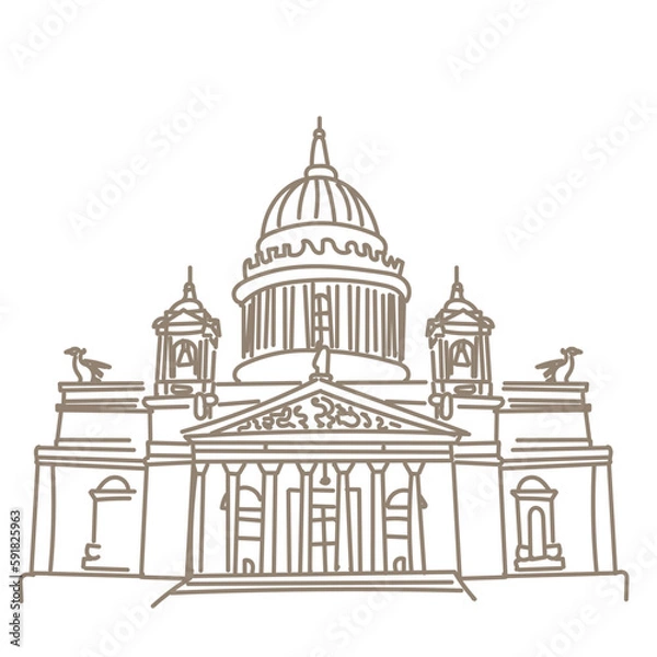 Obraz Saint Isaac's Cathedral in St. Petersburg, Russia. Hand drawn sketch in the style of an ancient engraving