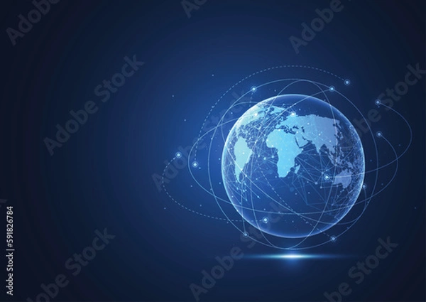 Fototapeta Global network connection. World map point and line composition concept of global business. Vector Illustration