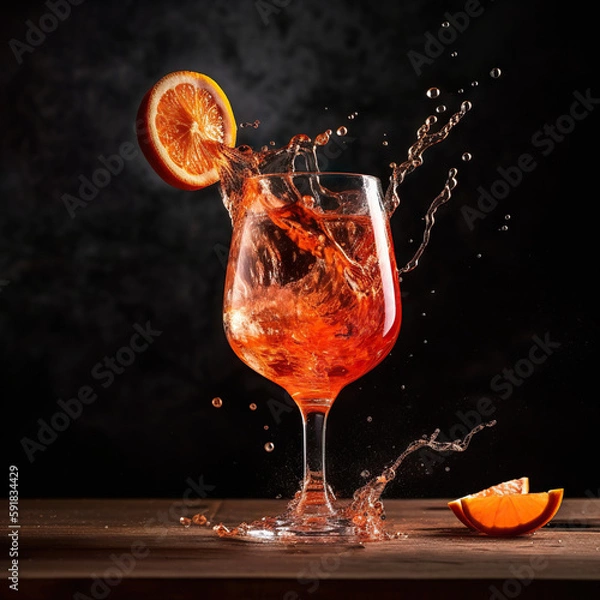 Fototapeta Aperol spritz cocktail splashing. Generative ai and digital editing.
