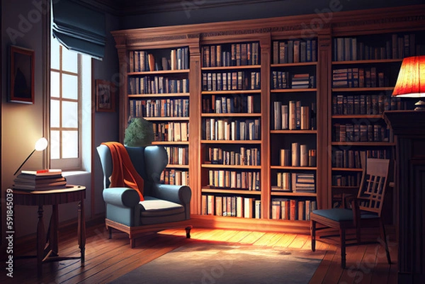 Fototapeta Interior bookshelf room library. Generative Ai