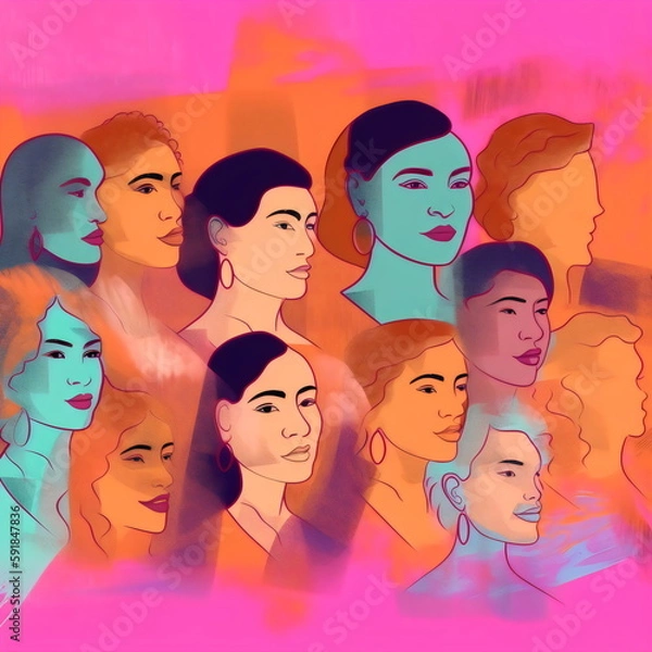 Fototapeta simple stylized illustration of diverse wome ,made with generative ai	