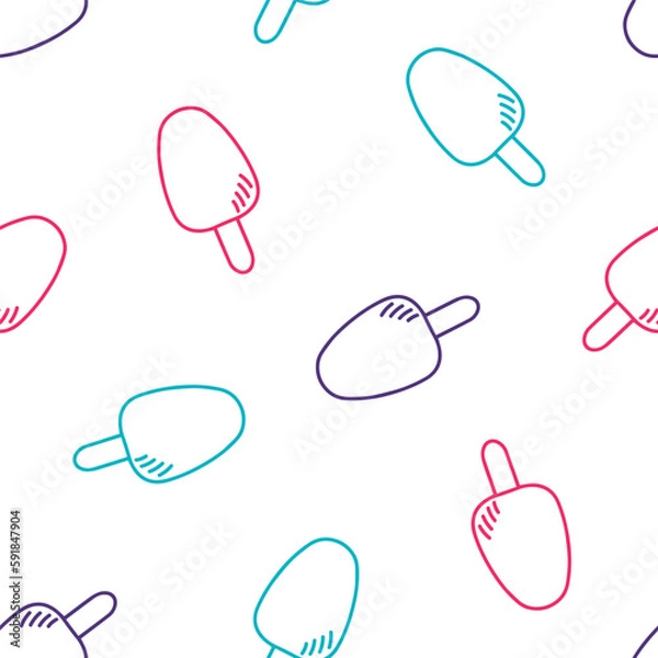 Fototapeta Seamless pattern with colorful outline ice cream