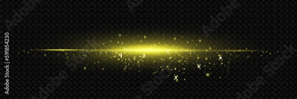 Fototapeta Horizontal glare. Laser beams, horizontal light beams. Beautiful light reflections. Flash of sparks of shiny dust and radiance.