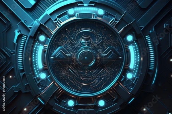 Obraz futuristic circular design over a blue background. Generative AI