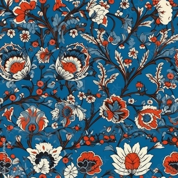 Fototapeta Turkish Iznik background texture traditional design, turkey, floral, pattern, seamless Generative AI
