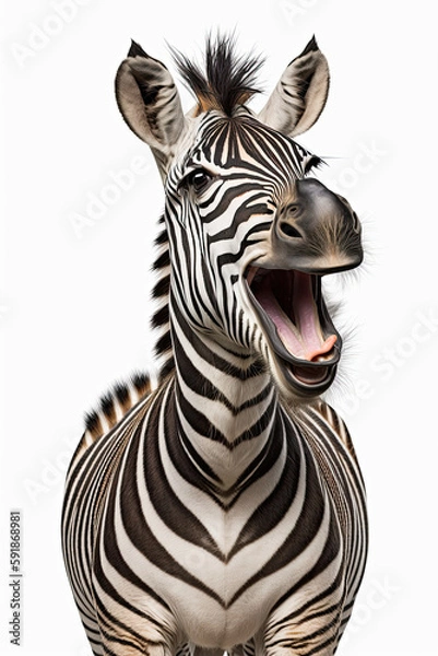 Fototapeta AI generated  illustration of cute happy smiling zebra
