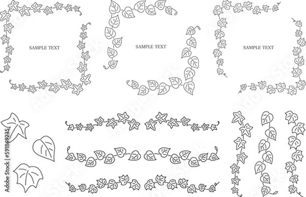 Fototapeta ツタ植物の白黒線画　装飾フレームイラスト素材 / vector eps