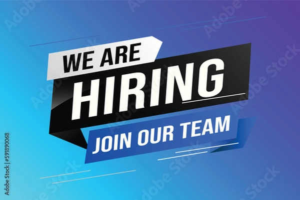 Obraz hiring recruitment Join now design for banner poster We are hiring lettering with geometric shapes lines. Vector illustration typographic. Open vacancy design template modern concept	