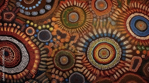 Obraz Australian Aboriginal traditional dot art texture background design, pattern, Generative AI
