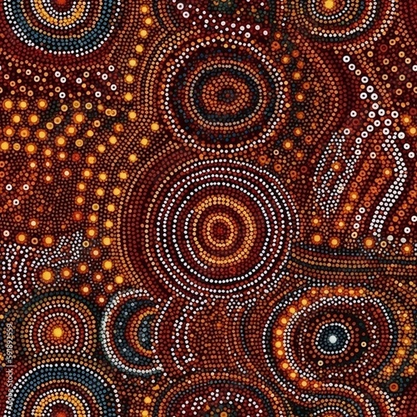 Fototapeta Australian Aboriginal traditional dot art texture background design, pattern, Generative AI