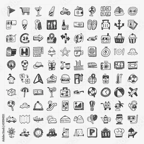 Obraz doodle travel icons set