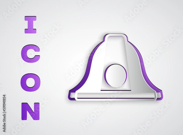 Fototapeta Paper cut Firefighter helmet or fireman hat icon isolated on grey background. Paper art style. Vector