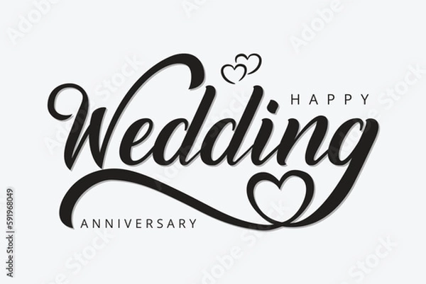 Fototapeta isolated calligraphy of happy wedding with black color