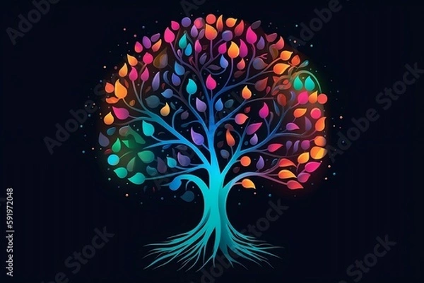Obraz abstract tree with colorful flowers, tree logo, tree design