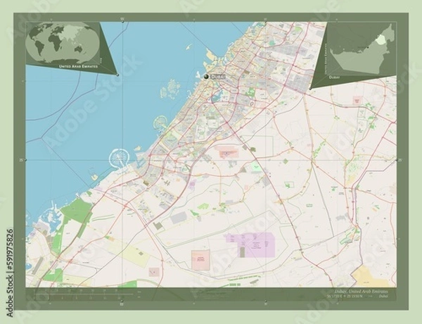 Fototapeta Dubay, United Arab Emirates. OSM. Labelled points of cities