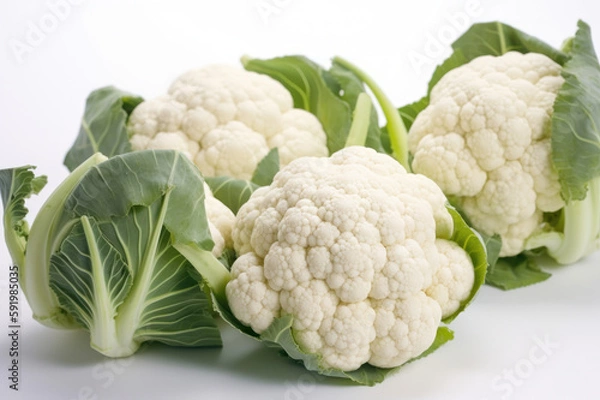 Fototapeta Cauliflower, multiple cauliflower on a white background, generative ai, Fresh tasty vegetables, Fresh ingredients, cooking ingredients