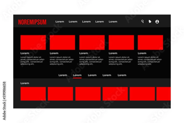 Obraz Movie player app on Laptop screen. Netflix logo. N Letter icon. Graphic template. Vector illustration. Netflix color pallete. Youtube. Spotify. Notification