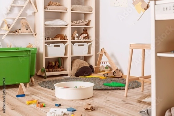 Obraz Kids' Room with Lots of Toys. Photo generative AI