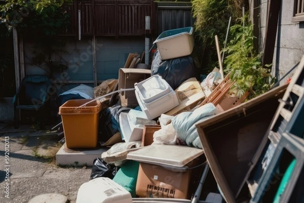 Fototapeta Moving house garbage disposal. Photo generative AI
