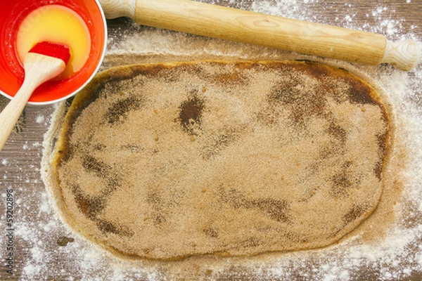 Obraz Cinnamon roll before rolling up