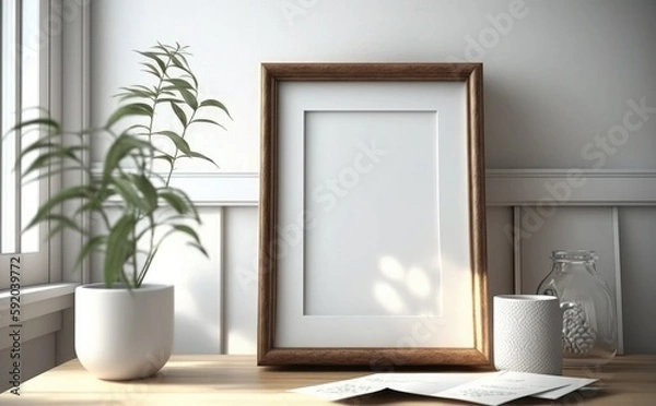 Fototapeta Empty white poster mockup in minimalist modern interior background