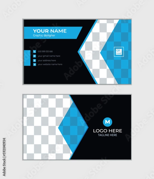 Fototapeta business card ,black,  simple, simple design, trending, trendy business card, white branding,  colorful, company, contact, corporate, creative, design, elegant, graphics, horizontal