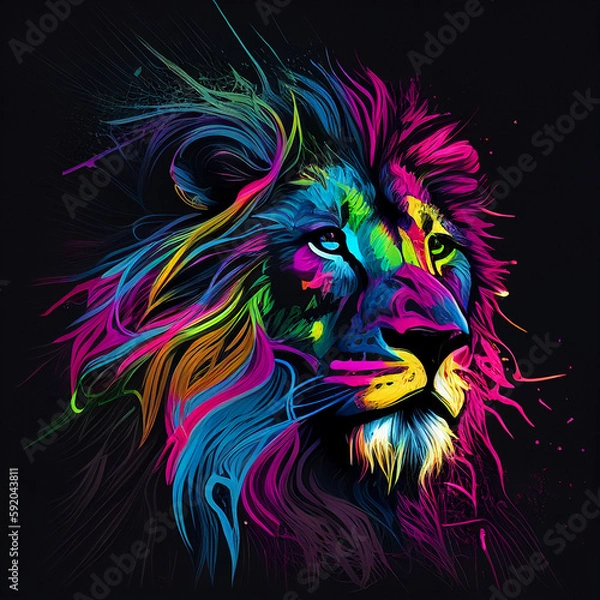 Fototapeta Neon Lion in Vibrant Colors - Generative AI