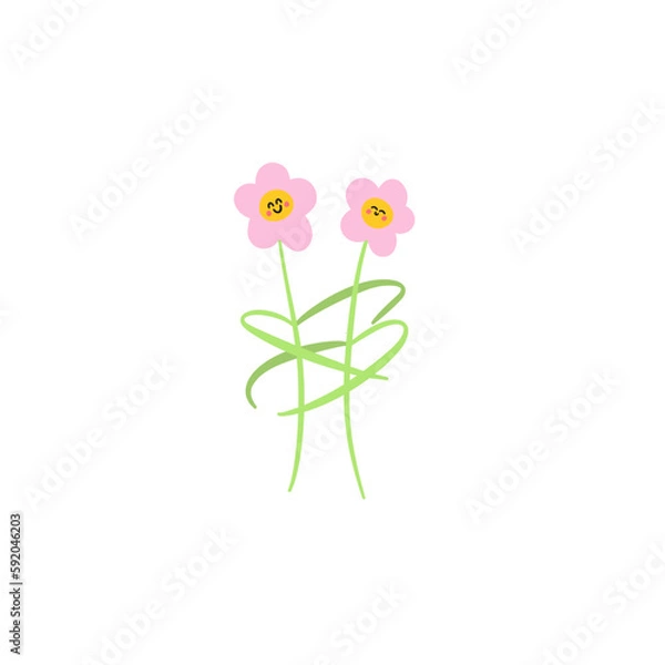 Obraz handdrawn happy pink flowers huuging. illustration of flower friends sharing a hug with smiling cartoon faces isolated on a transparent background