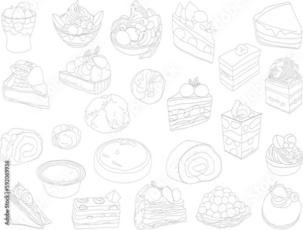 Obraz シンプルなケーキの線画イラストアイコンセット
