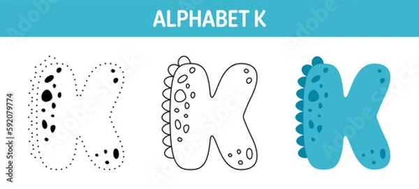 Fototapeta Alphabet K tracing and coloring worksheet for kids