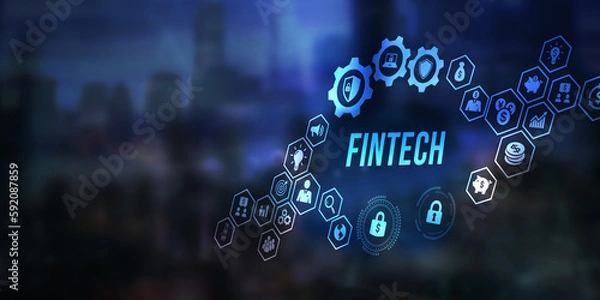 Fototapeta Internet, business, Technology and network concept. Fintech Financial technology digital money online banking business finance concept. 3d illustration