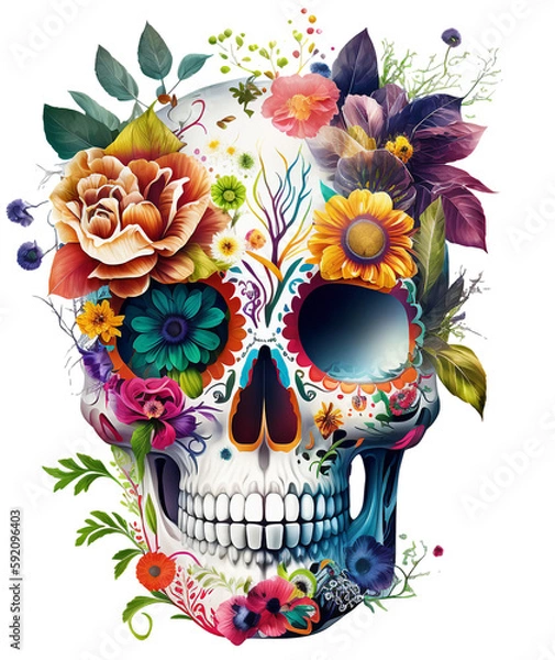 Obraz skull with flowers isolated, ai art