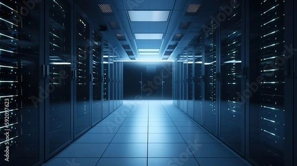 Obraz Modern Bright Server Room Technology Infrastructure Data Center Generative AI