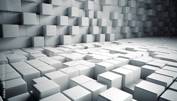 Fototapeta illustration of a white and grayish cubic construction block background. Generative ai
