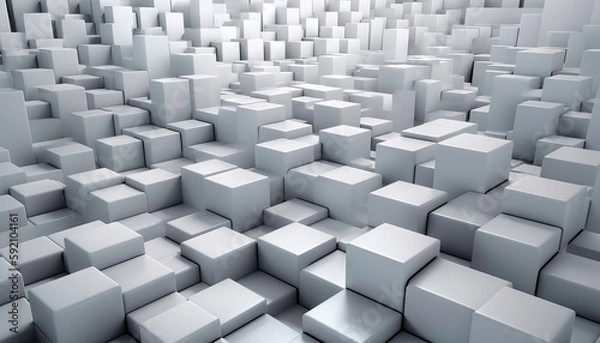 Fototapeta illustration of a white and grayish cubic construction block background. Generative ai