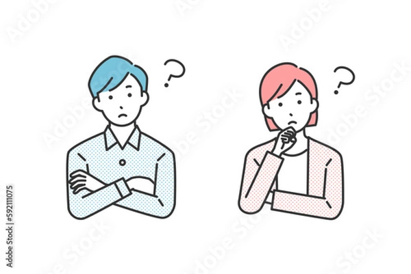 Fototapeta 考えているポーズの男性と女性のビジネスパーソン