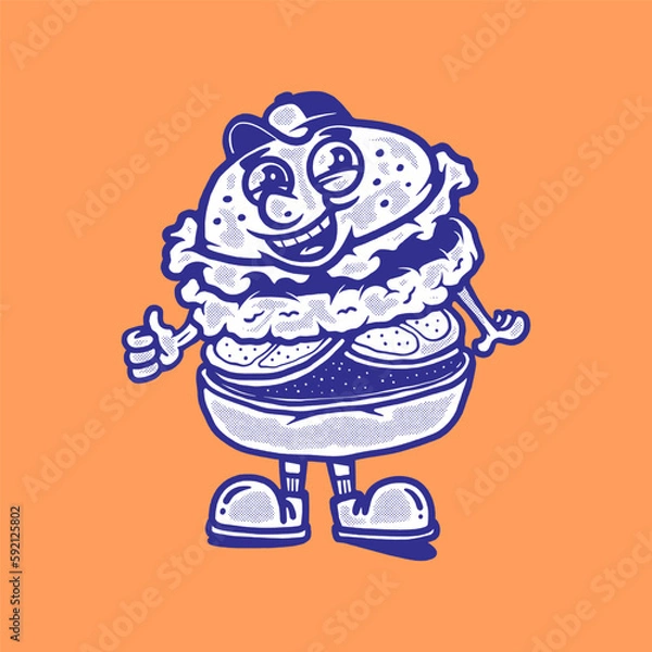 Obraz Hand drawn burger retro illustration
