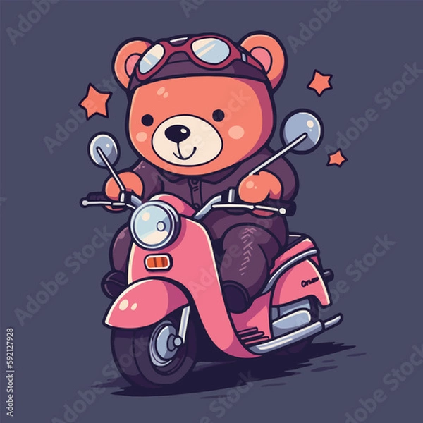 Obraz Bear on a motorcycle cartoon character