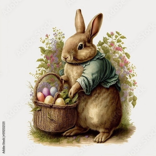 Obraz How to Create a Festive and Fun Easter Basket for Your Bunny (ai generated)