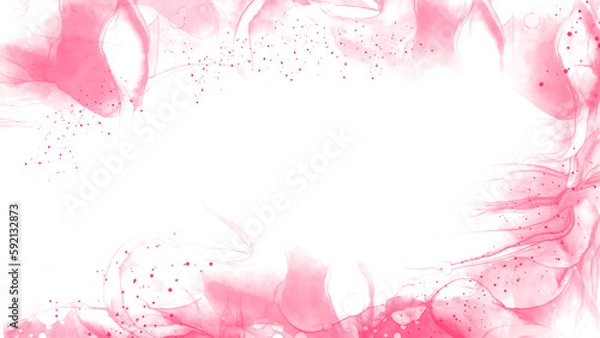 Obraz Abstract watercolor or alcohol ink art pink white background with golden crackers. Pastel pink marble drawing effect. llustration design template for wedding invitation,decoration, banner, background.