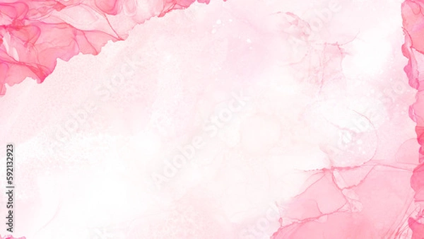 Obraz Abstract watercolor or alcohol ink art pink white background with golden crackers. Pastel pink marble drawing effect. llustration design template for wedding invitation,decoration, banner, background.