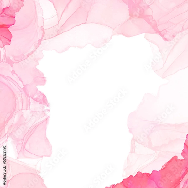 Obraz Abstract watercolor or alcohol ink art pink white background with golden crackers. Pastel pink marble drawing effect. llustration design template for wedding invitation,decoration, banner, background.