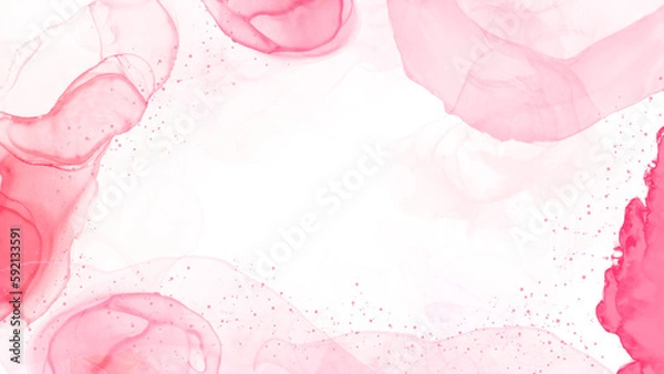 Obraz Abstract watercolor or alcohol ink art pink white background with golden crackers. Pastel pink marble drawing effect. llustration design template for wedding invitation,decoration, banner, background.