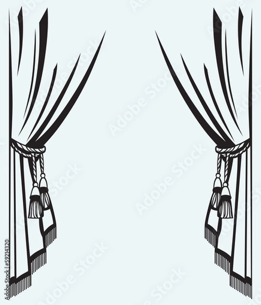 Fototapeta Sylwetka kurtyna na białym tle na niebieskim tle