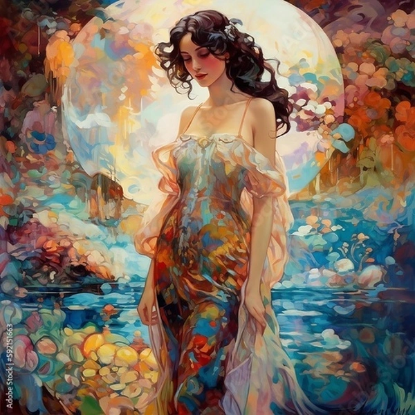 Obraz portret kobiety w sukience